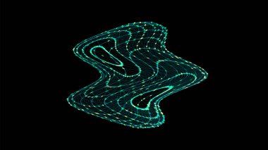 Noktaları ve çizgileri arıza efektiyle birleştiren soyut yeşil küre kablo çerçeve teknoloji küresi. Büyük veri görselleştirmesi. Vektör illüstrasyonu.