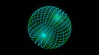 Noktaları ve çizgileri birleştiren soyut yeşil küre. Kablo çerçeve teknoloji küresi. Büyük veri görselleştirmesi. 3d oluşturma.
