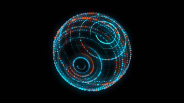 Noktaları ve çizgileri birleştiren soyut mavi küre. Kablo çerçeve teknoloji küresi. Büyük veri görselleştirmesi. 3d oluşturma.