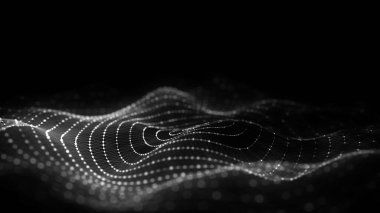 Parçacıkların daire dalgası. Dinamik dalgalı soyut bir arkaplan. 3d oluşturma.