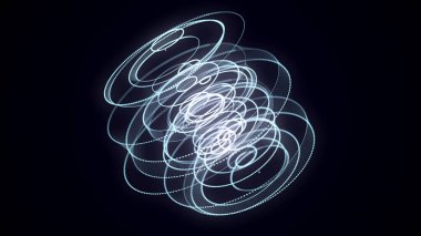 Noktaları ve çizgileri birleştiren soyut mavi küre. Parçacıklardan oluşan tel çerçeve küresi. Büyük veri görselleştirmesi. 3d oluşturma.