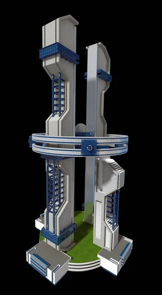 Futurystyczne Wieżowce Miasta Dla Architektury Science Fiction Gry Ścieżka Wycinania — Zdjęcie stockowe