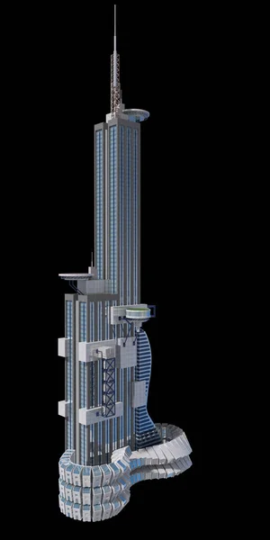 Torre Arranha Céus Com Heliportos Para Cenários Arquitectónicos Futuristas Caminho — Fotografia de Stock