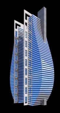 Futuristic city skyscraper architecture rendered with the isolation path included in the 3D illustration.