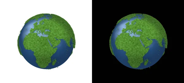 3D草の中にマップされた大陸とファイルに含まれる隔離パスと緑の地球アフリカのイラスト — ストック写真