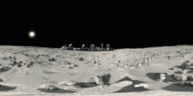 360 panoramik simülasyon için Ay kolonisi çizimi.