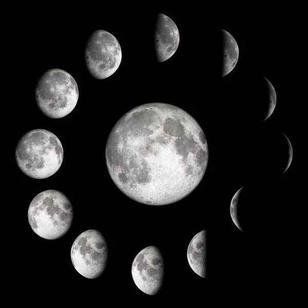 Moon phases infographic showing the monthly lunar cycle. The clipping path is included in the illustration.