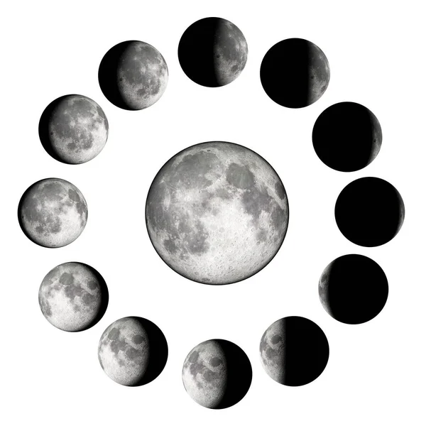 Infográfico Das Fases Lunares Mostrando Ciclo Lunar Mensal Caminho Recorte — Fotografia de Stock