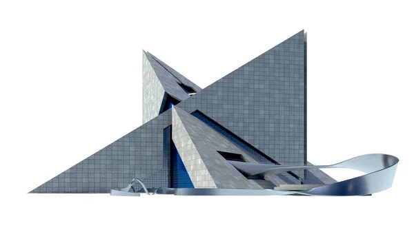 Futuristická Architektura Betonem Sklem Propojenými Trojúhelníkovými Konstrukcemi Izolovanými Bílém Oříznutou — Stock fotografie