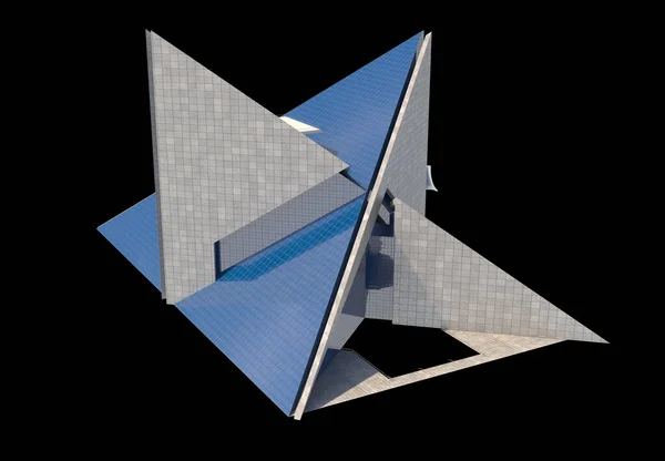 Architecture Futuriste Avec Structures Triangulaires Entrelacées Béton Verre Isolées Sur — Photo
