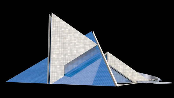 Φουτουριστική Αρχιτεκτονική Μπετόν Και Υαλοπλεγμένες Τριγωνικές Κατασκευές Απομονωμένες Μαύρο Χρώμα — Φωτογραφία Αρχείου