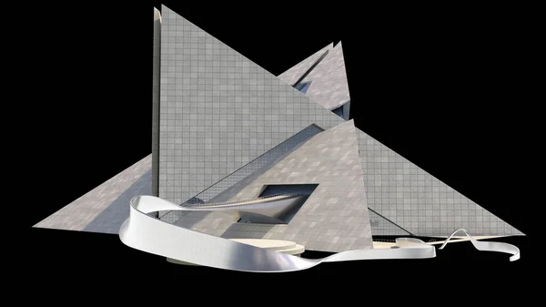 Architecture Futuriste Avec Structures Triangulaires Entrelacées Béton Verre Isolées Avec — Photo