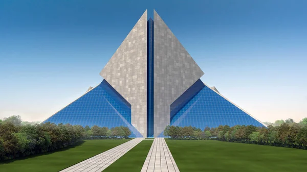Futuristische Architectuur Illustratie Vanuit Een Luchtfoto Met Onderling Verbonden Piramidale — Stockfoto