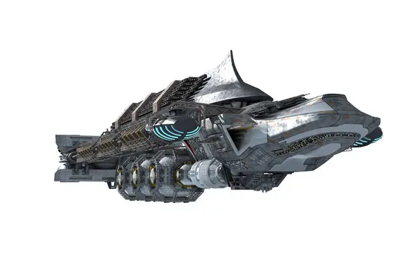 Detailed 3D interstellar spaceship for futuristic deep space travel or science fiction video games, with the clipping path included in the illustration.