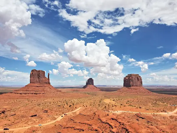 stock image Monument Valley panorama from the Navajo Nation Tribal Park visitor center on the Arizona-Utah border, USA