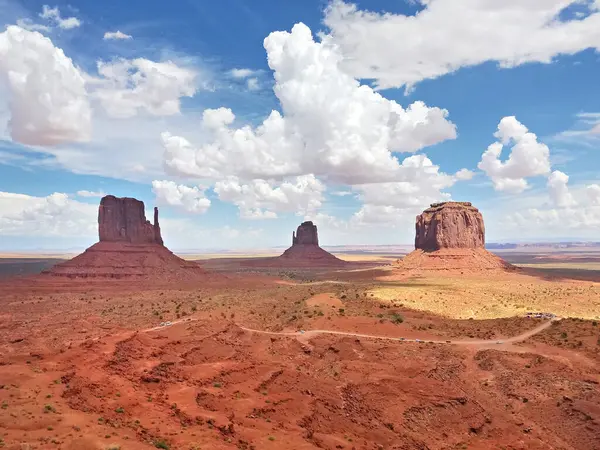 stock image Monument Valley panorama from the Navajo Nation Tribal Park visitor center on the Arizona-Utah border, USA