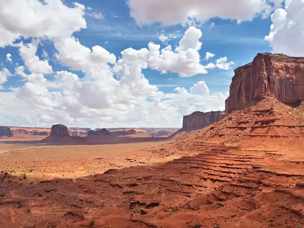 stock image Monument Valley panorama from the Navajo Nation Tribal Park visitor center on the Arizona-Utah border, USA