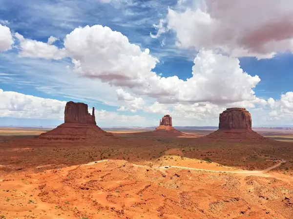 stock image Monument Valley panorama from the Navajo Nation Tribal Park visitor center on the Arizona-Utah border, USA