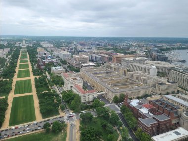 East view aerial of the National Mall with the Smithsonian Castle, seen from the Washington Memorial in Washington DC, USA. clipart