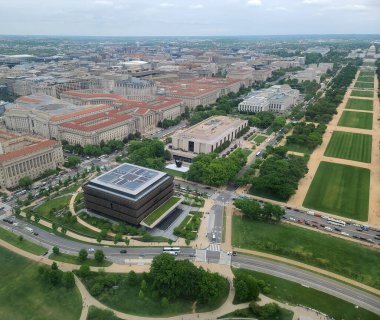 East view aerial of the National Mall with the National Museum of African American Studies, seen from the Washington Memorial in Washington DC, USA. clipart