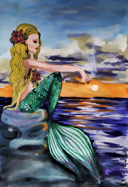 Una Joven Sirena Pensando Amor — Foto de Stock