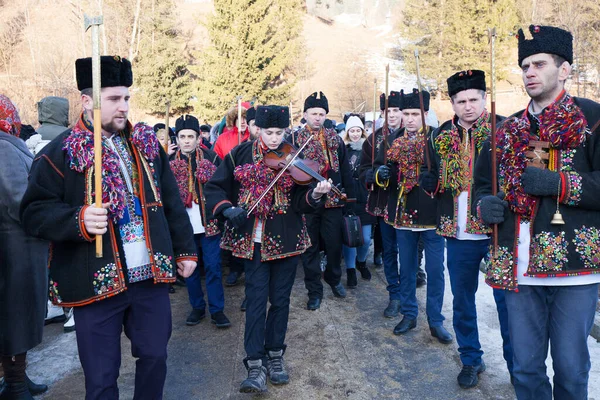 Traditional Christmas Celebration Ukrainian Highland Village Kryvorivnia Hutsuls Traditional Ethnic — Stock Photo, Image