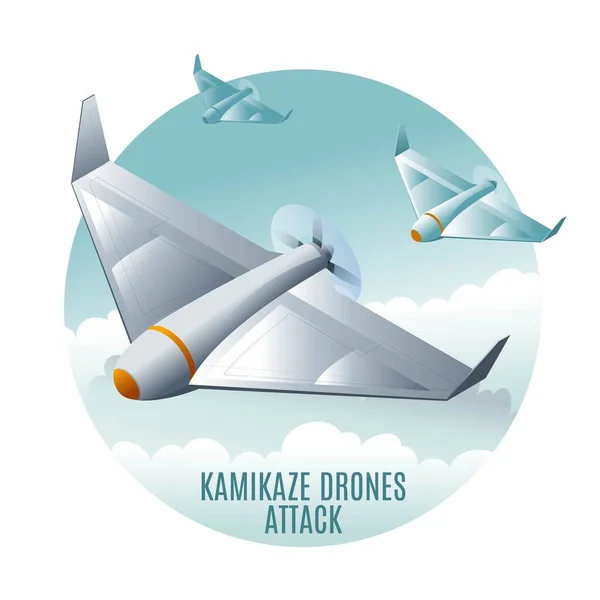 Kamikaze Drones Ataque Cielo Nublado Vector Ilustración Iconos Isométricos Sobre — Archivo Imágenes Vectoriales