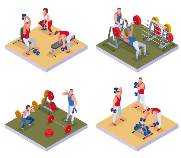 Bodybuilders Gym 2X2 Illustration Isometric Icons Isolated Background — Vettoriale Stock