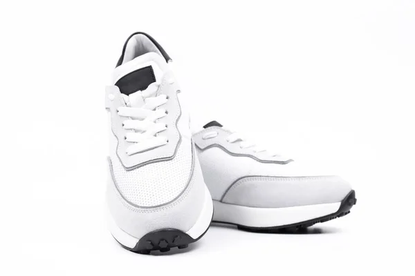Zapatillas Deporte Corte Blanco Sobre Fondo Blanco Zapatos Deportivos —  Fotos de Stock
