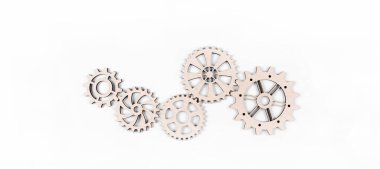 Gears. Gear wheel. Mechanisms are interconnected by themselves. On a white background. The concept of dependence on each other.
