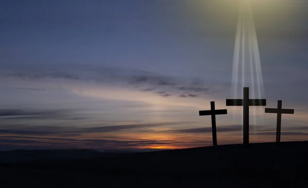 Cruz Jesús Monte Fondo Del Cielo Atardecer Crucifijo Perdón Pecados — Foto de Stock