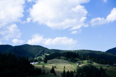 Karpat Dağları. Dağlardaki evler. Orman ve çayırlar. Temiz dağ havası.