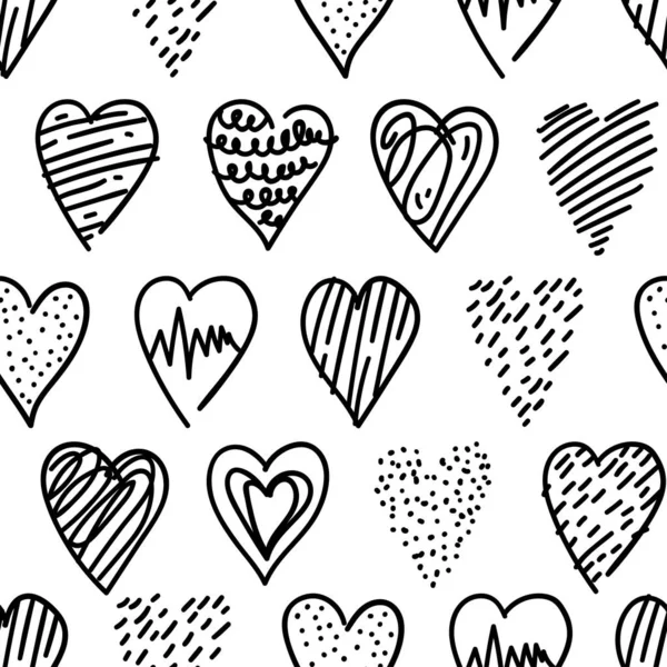 Doodle Heart Icons Seamless Patterns Freehand Drawings Contemporary Hand Drawn — Image vectorielle