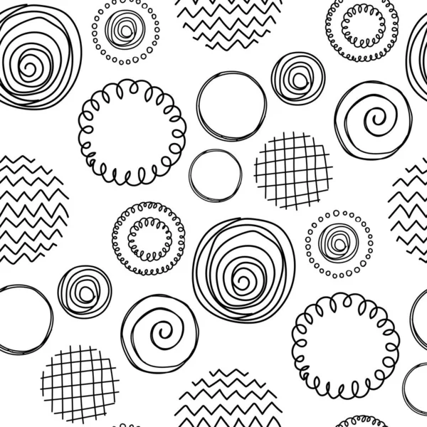 Hand Drawn Circle Line Sketch Seamless Pattern Abstract Line Black — ストックベクタ