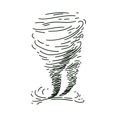 Circle dust spin fast twirl blow eddy blizzard isolated on white sky backdrop. Freehand outline black ink hand drawn tornado sketch in art scribble on white background landscape.