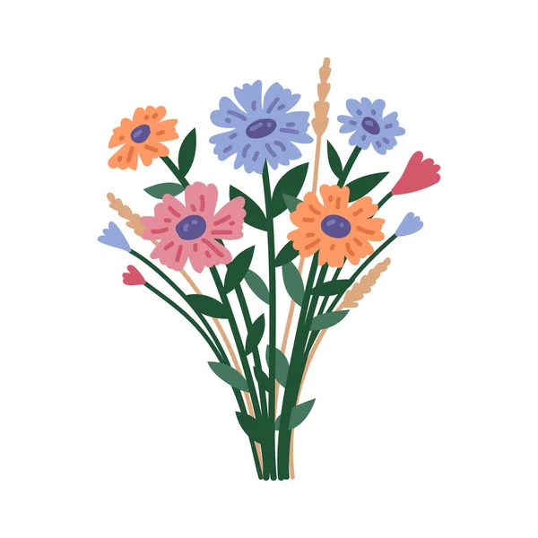 Beautiful Bouquet Garden Wild Flowers Vector Flat Illustration Blooming Plants — ストックベクタ