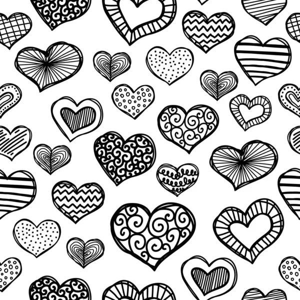 Doodle Heart Icons Seamless Patterns Freehand Drawings Contemporary Hand Drawn — Stockvektor