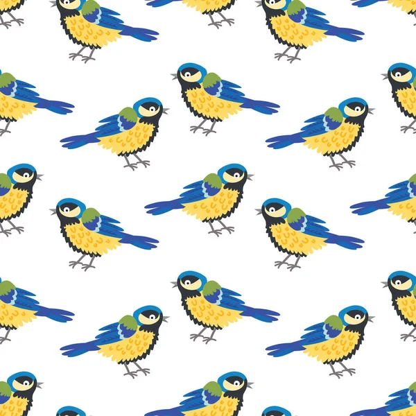 Seamless Pattern Bird Titmouse Background Kids Cute Children Design Template — Stock Vector