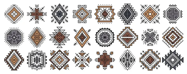阿兹特克抽象几何元素 一套少数民族饰物 部落设计 纹身的几何符号 设计标志的装饰作品 纳瓦霍主题 — 图库矢量图片