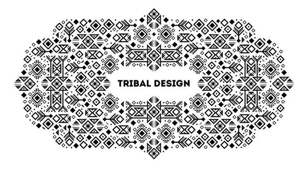 ベクター部族カバーテンプレート 装飾的なアステカの国境 黒と白のアートの装飾の形 テキストのためのスペースとラインスタイル 幾何学的な民族フレーム 豪華なパッケージ バナー — ストックベクタ