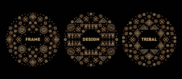 Set Von Vektordeckschablonen Dekorativen Afrikanischen Rändern Geometrischen Ethnischen Rahmen Leuchtend — Stockvektor