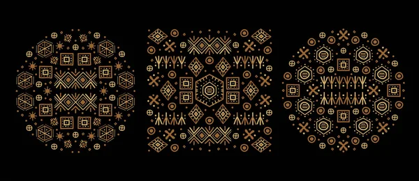 明亮的橙色和黑色艺术装饰的形状设置 一组矢量覆盖模板 装饰非洲边界 几何族裔框架 — 图库矢量图片