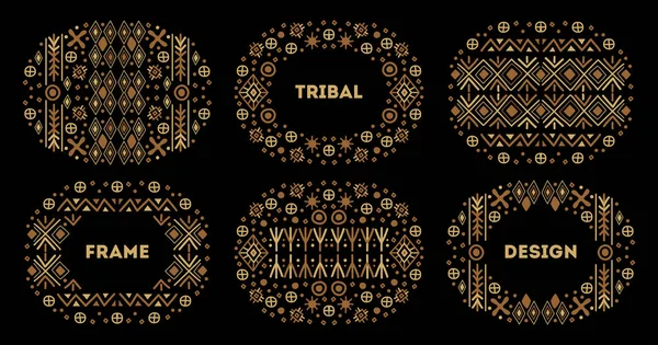 Set Von Vektordeckschablonen Dekorativen Afrikanischen Rändern Geometrischen Ethnischen Rahmen Leuchtend — Stockvektor