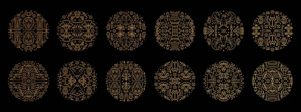 Набор Векторных Африканских Шаблонов Обложек Декоративные Египетские Круги Геометрические Этнические — стоковый вектор