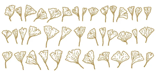 Ilustração Desenhada Mão Ouro Jóias Brilhante Gingko Biloba Coleção Árvore — Vetor de Stock