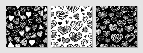 Uppsättning Hjärtklotter Sömlöst Mönster Kärlek Illustration Hjärtan Handritad Bakgrund Abstrakt — Stock vektor