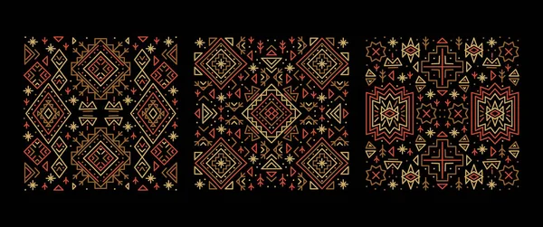 流行的抽象阿兹特克背景 一组矢量覆盖模板 装饰非洲边界 几何族裔框架 纺织品 面料的时尚印花 一套部落关系模式 正方形模板 — 图库矢量图片