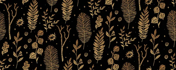 Роскошный Бесшовный Узор Золотыми Листьями Баннер Декора Печати Текстиля Обоев — стоковый вектор