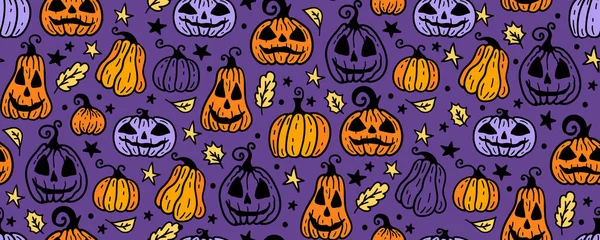 死者の日の休日のシンボルとベクトルアートワークの背景 ハロウィーンのシームレスなパターン かわいい秋のデザイン 恐怖のスケッチアート ゴーストとカボチャと魔法の壁紙イラスト — ストックベクタ
