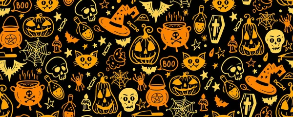 Patrón Sin Costuras Halloween Antecedentes Arte Vectorial Con Símbolos Navideños — Archivo Imágenes Vectoriales